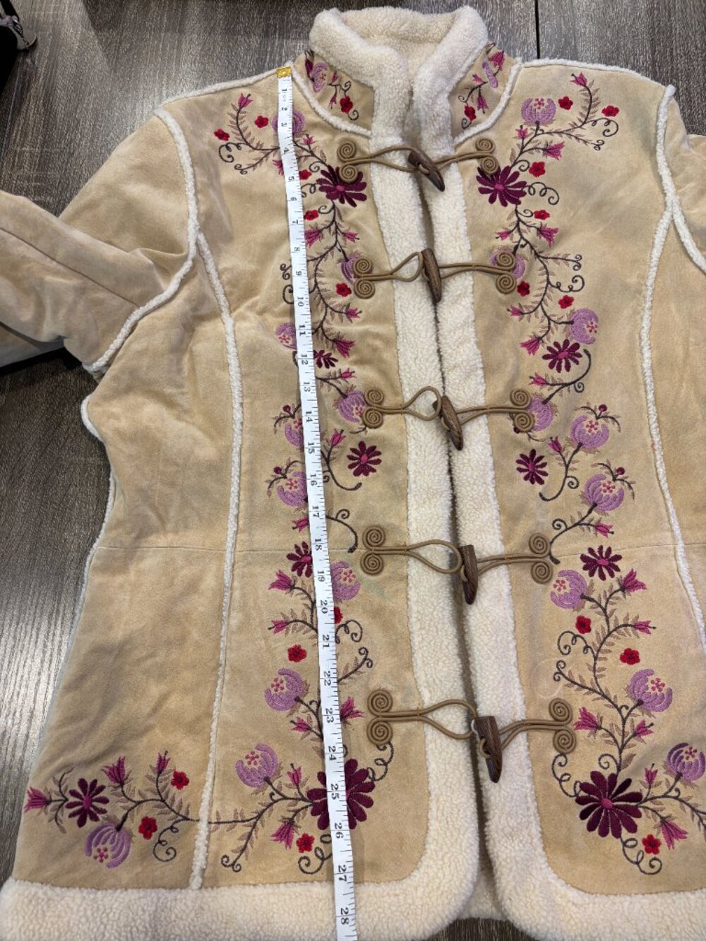 Phoebe From Friends Jacket Embroidered Penny Lane Suede Sherpa St. John's Bay XL - Picture 4 of 6